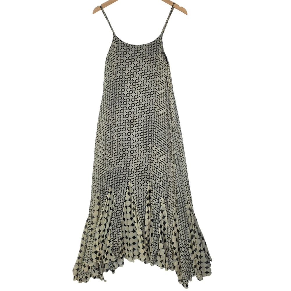 Chan Luu Womens Size 1 Geometric Print Maxi Dress Black Cream Hanky Hem Boho